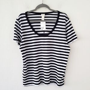 NWT H&M Striped Scoop Neck Tee Sz.L